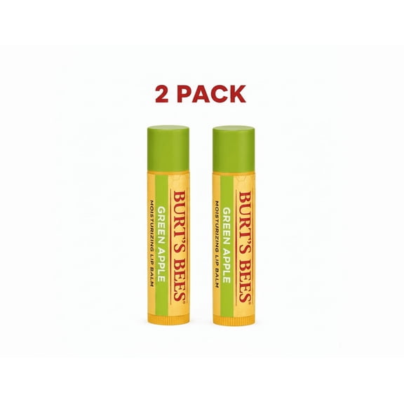 Burt's Bees Green Apple Moisturizing Lip Balm, 100% Natural Origin Lip Care, 2 pack, 0.15 oz each.