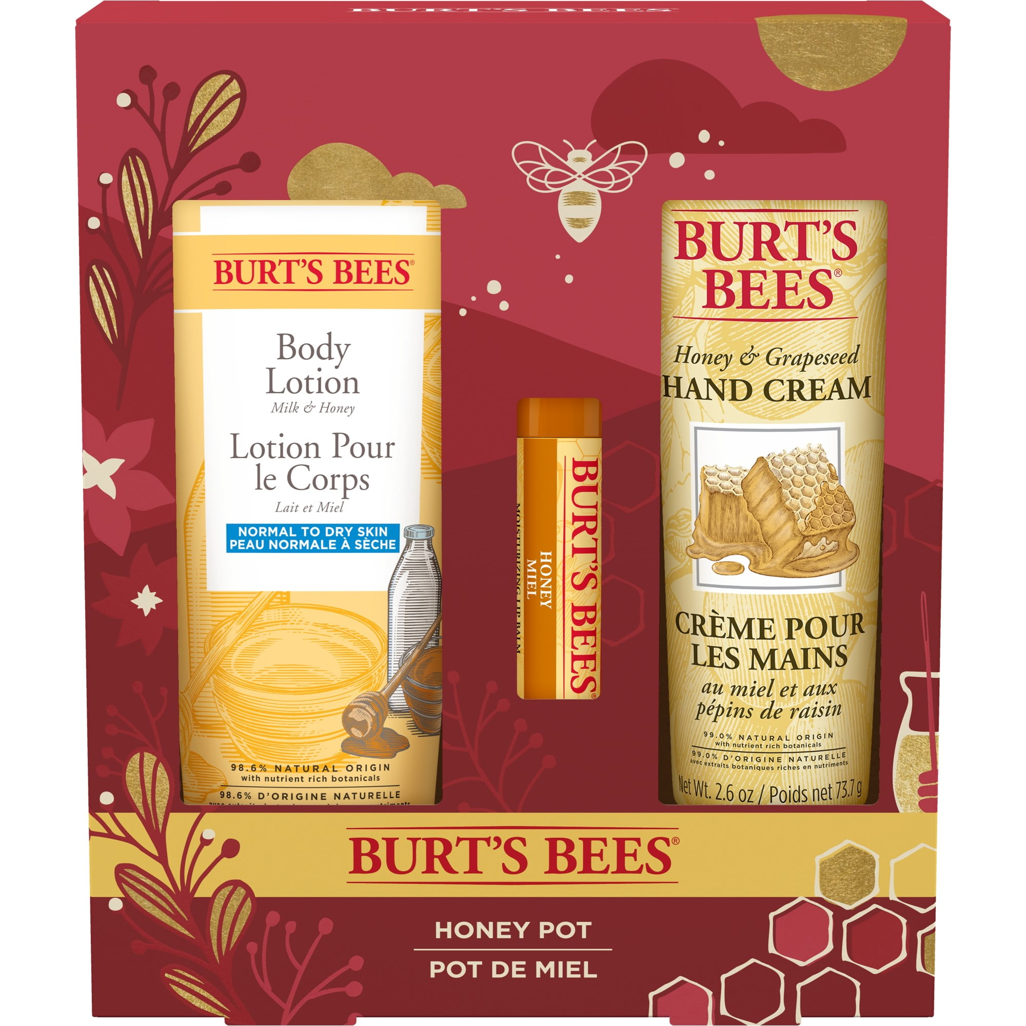 Burt's Bees Honey Pot Trio Holiday Gift Set with Body Lotion, Hand