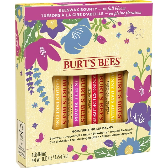 Burt's Bees In Full Bloom Lip Balm Gift Set, 4 Lip Balms, Beeswax