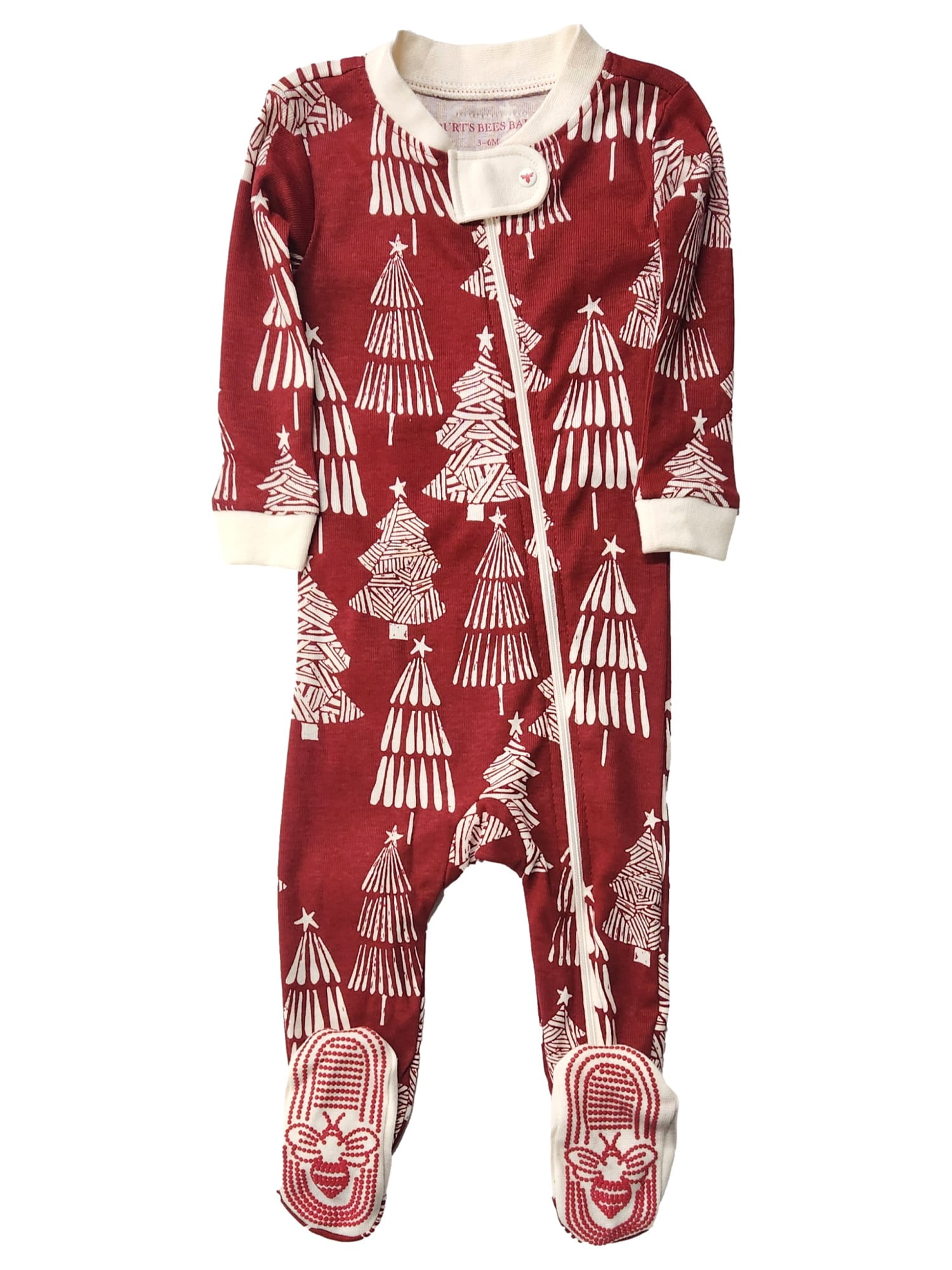 Burt's Bees Infant Boys Red & White Christmas Zip Up Sleeper Pajamas 3-6m