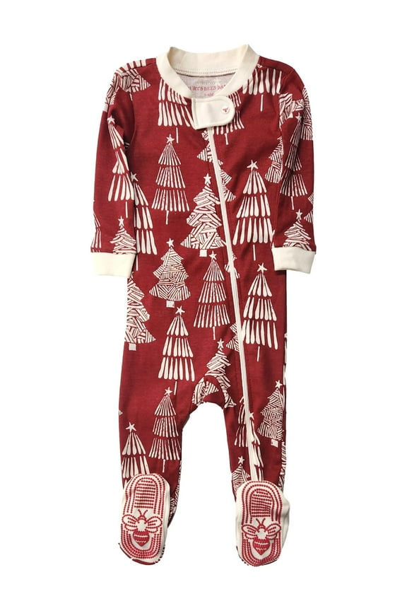 Infant Boys Red & White Christmas Zip Up Sleeper Pajamas 3-6m