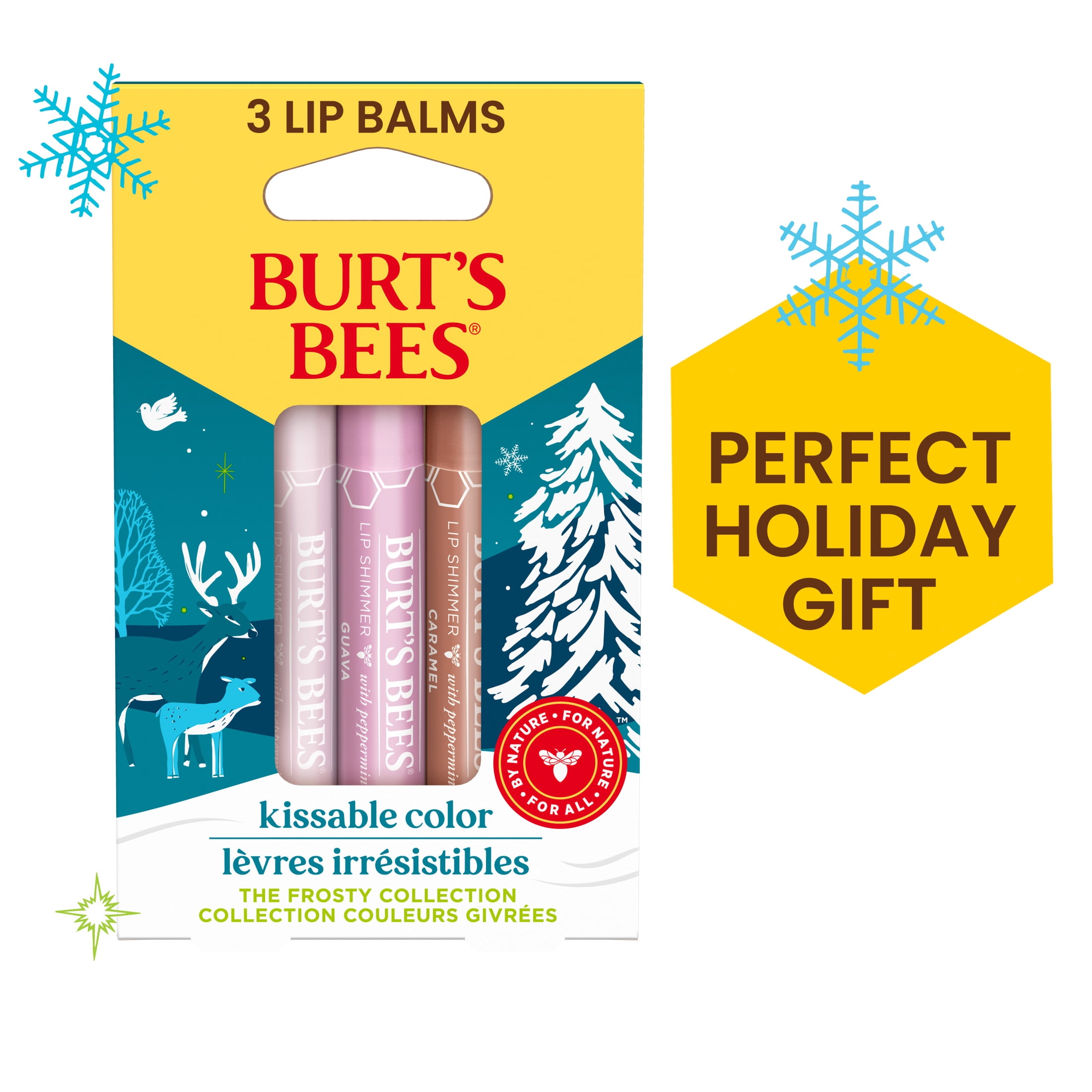 Burt's Bees Kissable Color Lip Shimmer, Moisturizing Lip Balm, Frosty Collection, 3 Tubes