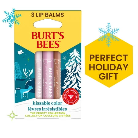 Burt's Bees Kissable Color Lip Shimmer, Moisturizing Lip Balm, Frosty Collection, 3 Tubes
