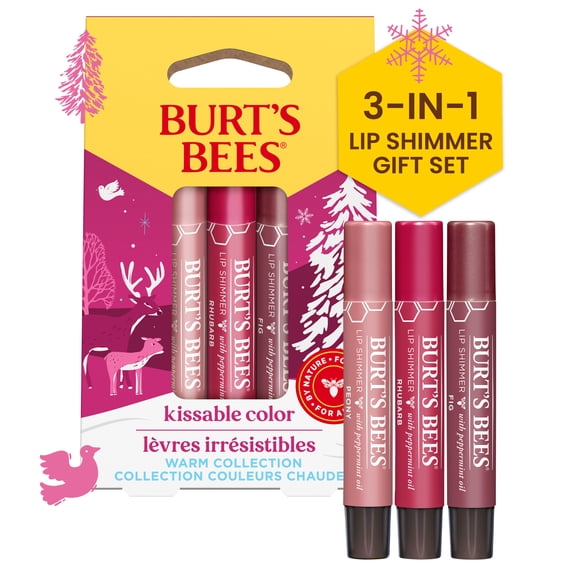 Burt's Bees Kissable Color Lip Shimmer, Moisturizing Lip Balm, Warm Collection, 3 Tubes