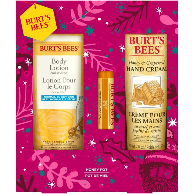 Burt's Bees Honey Pot Gift Set Lip Balm, Body Lotion, Hand Cream