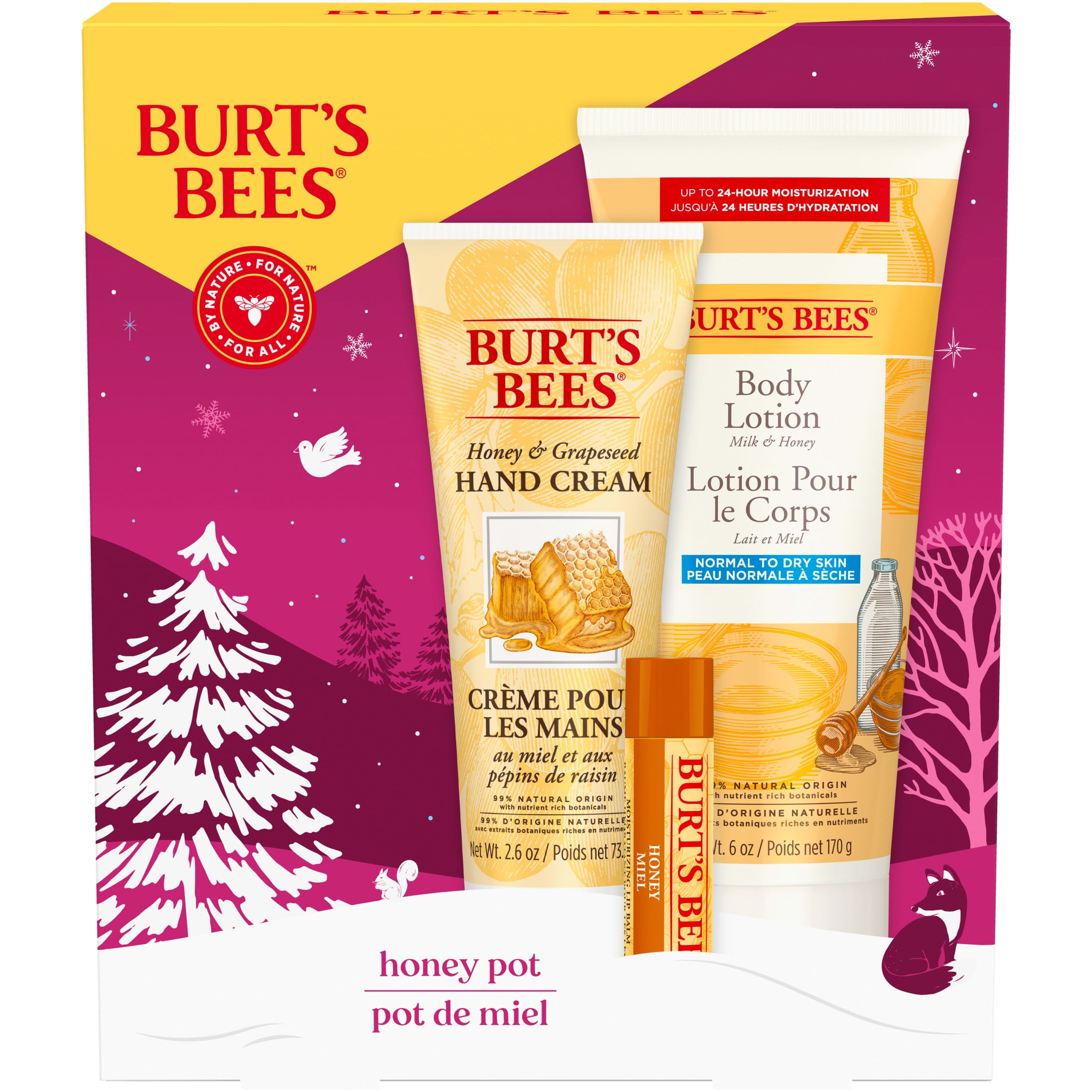 Burt's Bees Honey Pot Trio Holiday Gift Set with Body Lotion, Hand Cream and Lip Balm