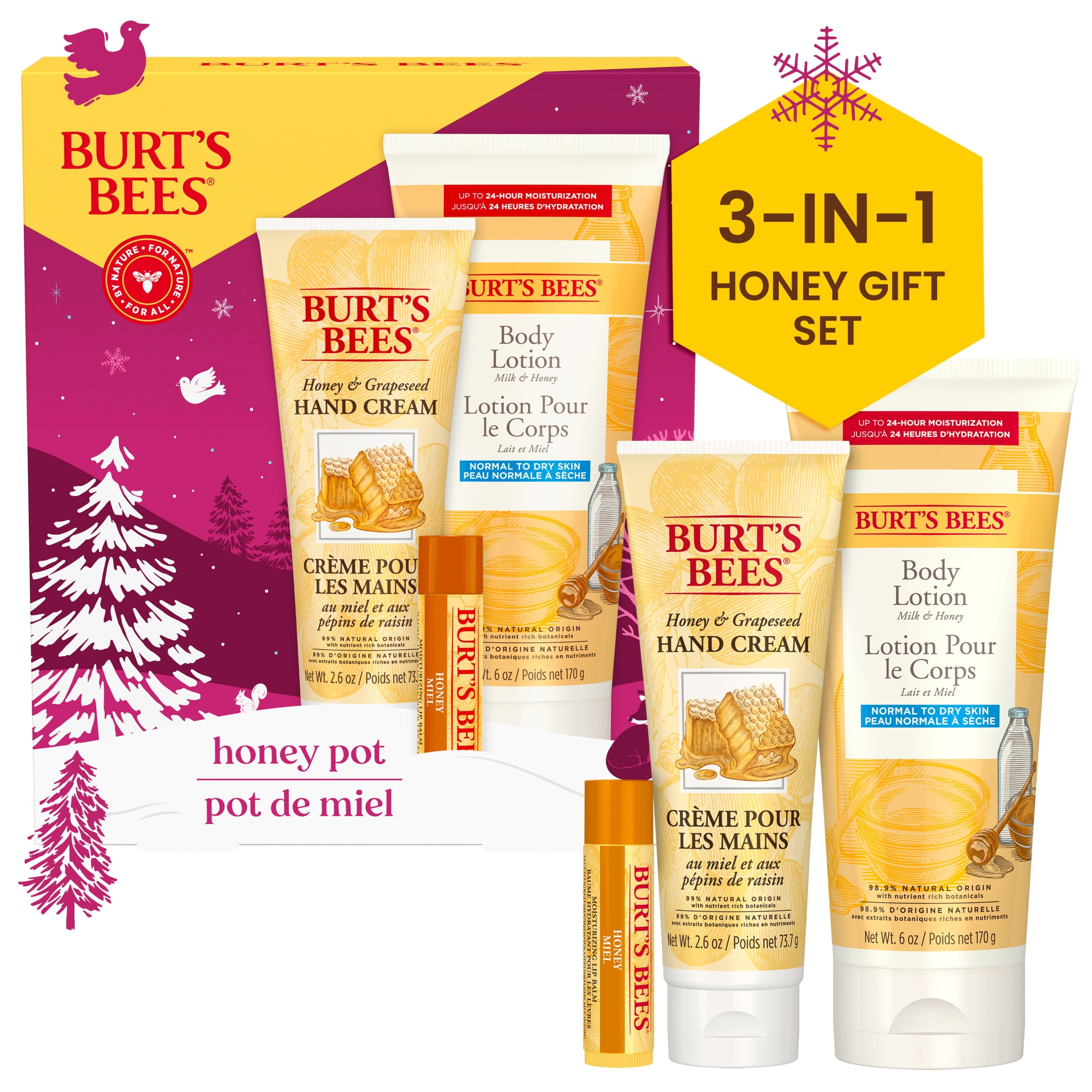 Burt's Bees Honey Pot Gift Set, Lip Balm, Body Lotion and Hand Cream, 1 Gift Set
