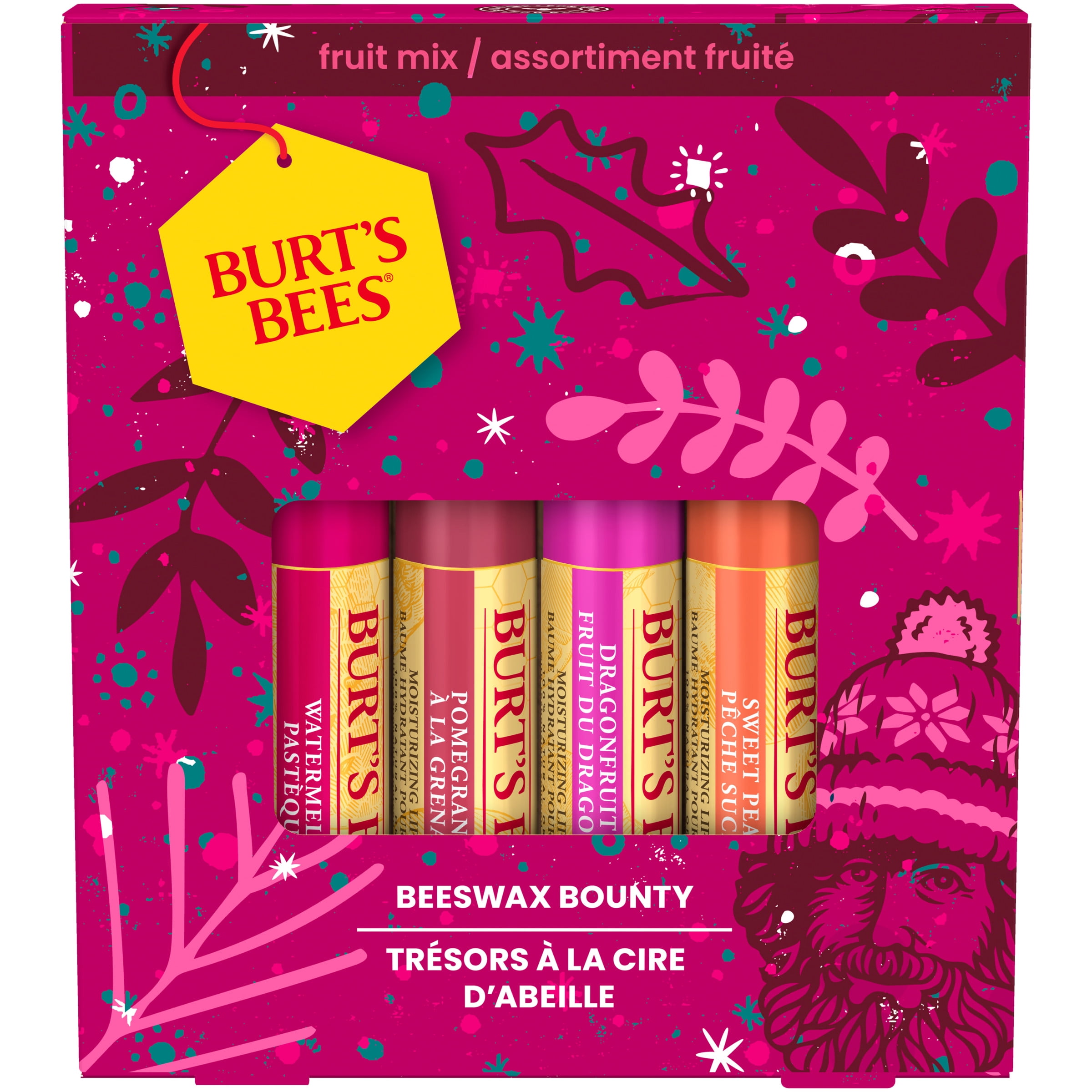 Burt's Bees Lip Balm Gift Set, Beeswax Bounty Fruit Mix, 4-Pack, 0.15 ...