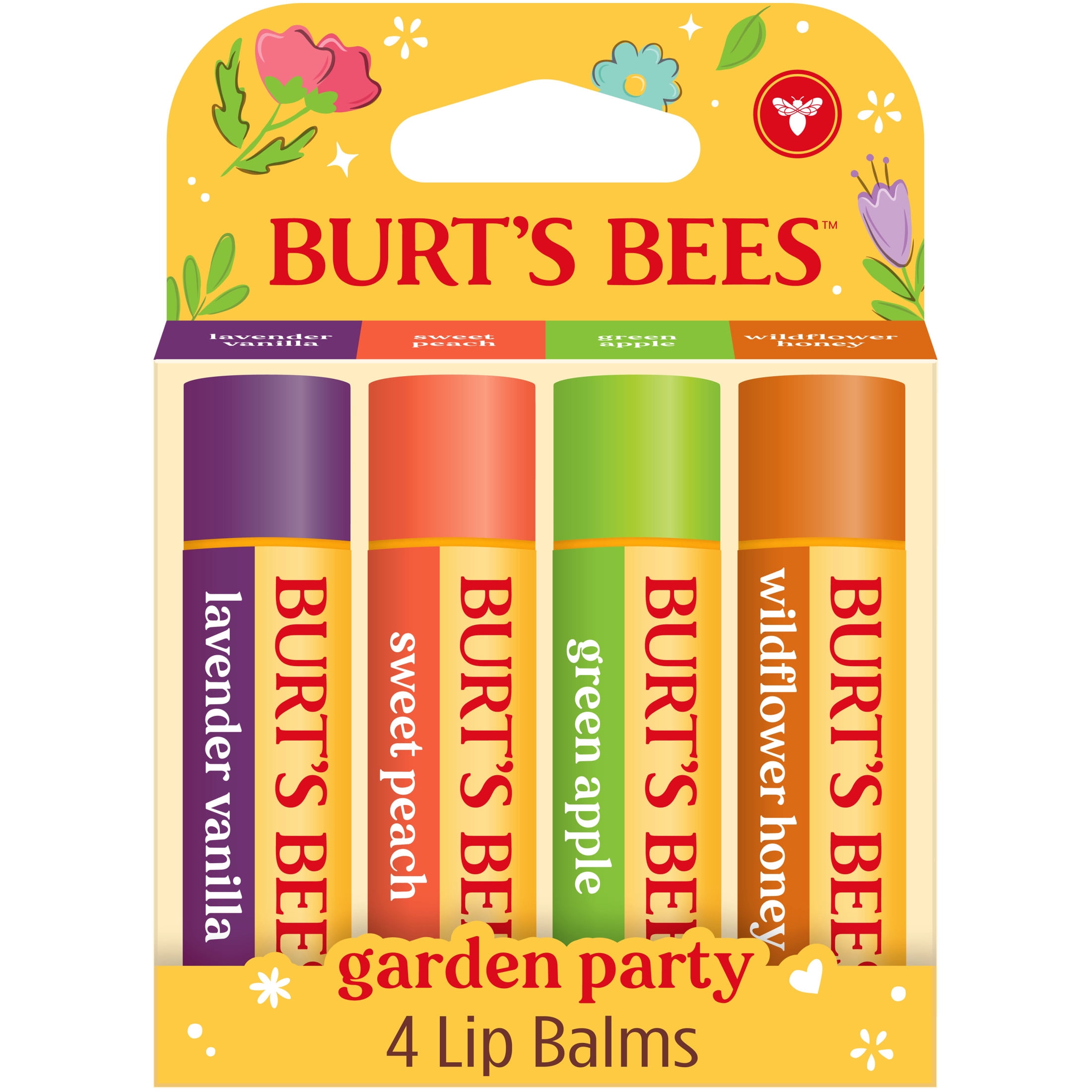 Burts Bees Garden Party Moisturizing Lip Balm 4-Pack, 0.15 Ounce Tubes
