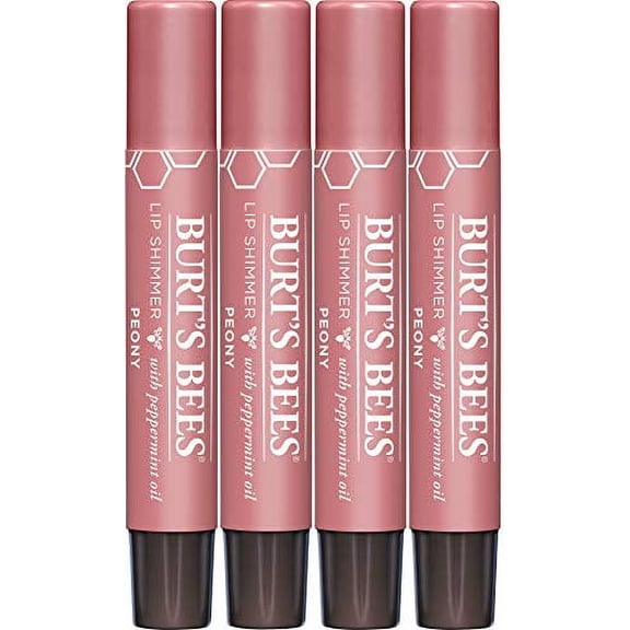Burt's Bees Lip Balm, Moisturizing Lip Shimmer, With Vitamin E & Coconut Oil, 100% Natural, Peony, 0.09 Ounce (4 Pack)