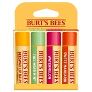Burts Bees Beeswax, Cucumber Mint, Watermelon and Sweet Mandarin Moisturizing Lip Balm, Mothers Day Gift, 4 Tubes, 0.15 oz