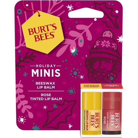 Burt?s Bees Lip Balm Set, Holiday Minis, Rose, 2 Tubes, 0.049 oz