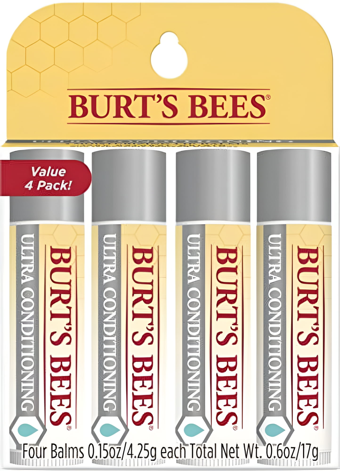Burt's Bees Lip Balm Stocking Stuffers, Moisturizing Lip Care Christmas Gifts for All Day Hydration, Ultra Conditioning with Shea, Cocoa & Kokum Butter, 100% Natural, 0.15 Ounce Pack of 4