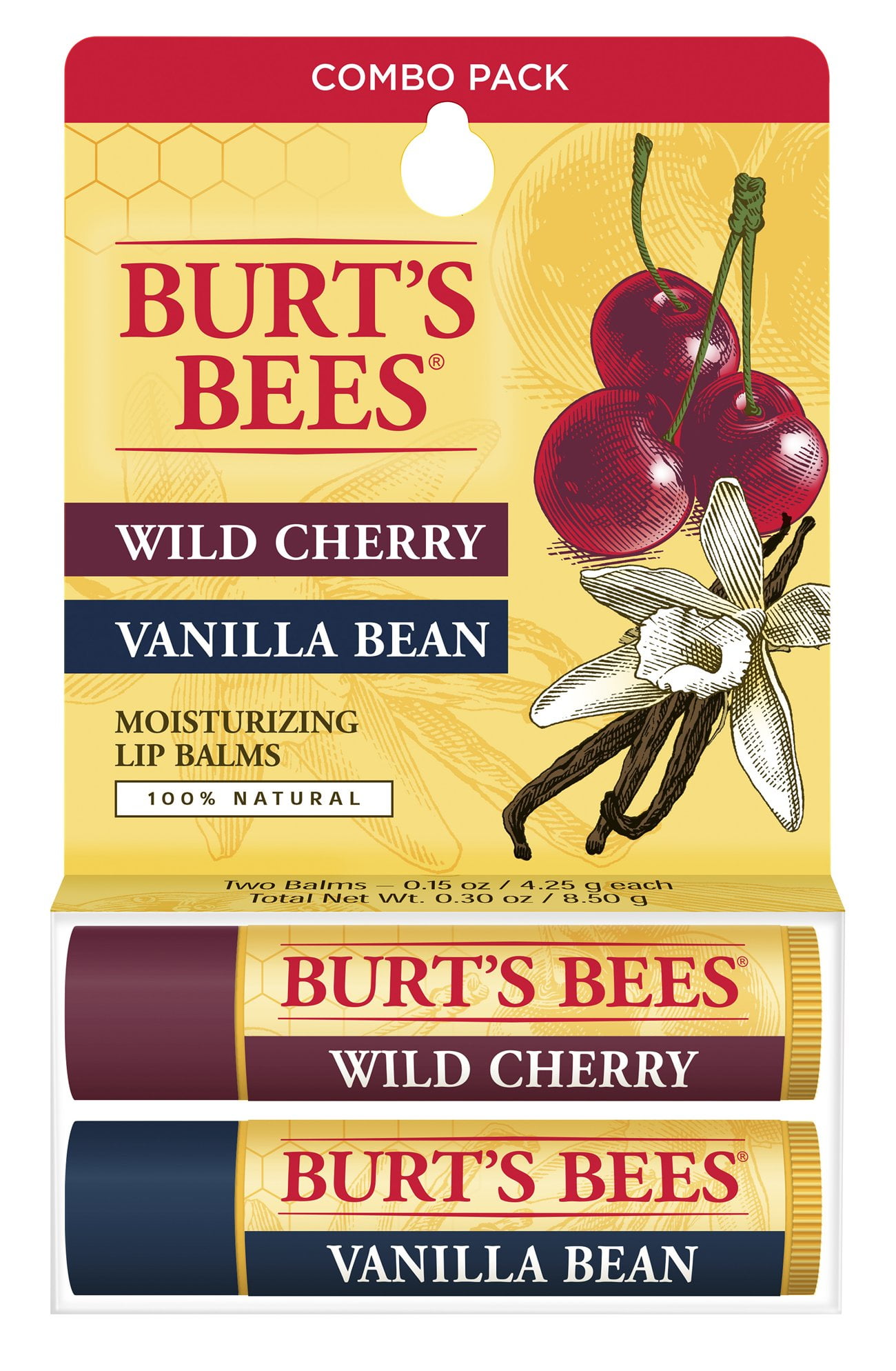 Burt's Bees Lip Balm, Wild Cherry and Vanilla Bean Blister Box, 0.3