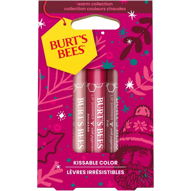 Burt's Bees Lip Shimmer Gift Set, Kissable Color, Warm Collection, 3