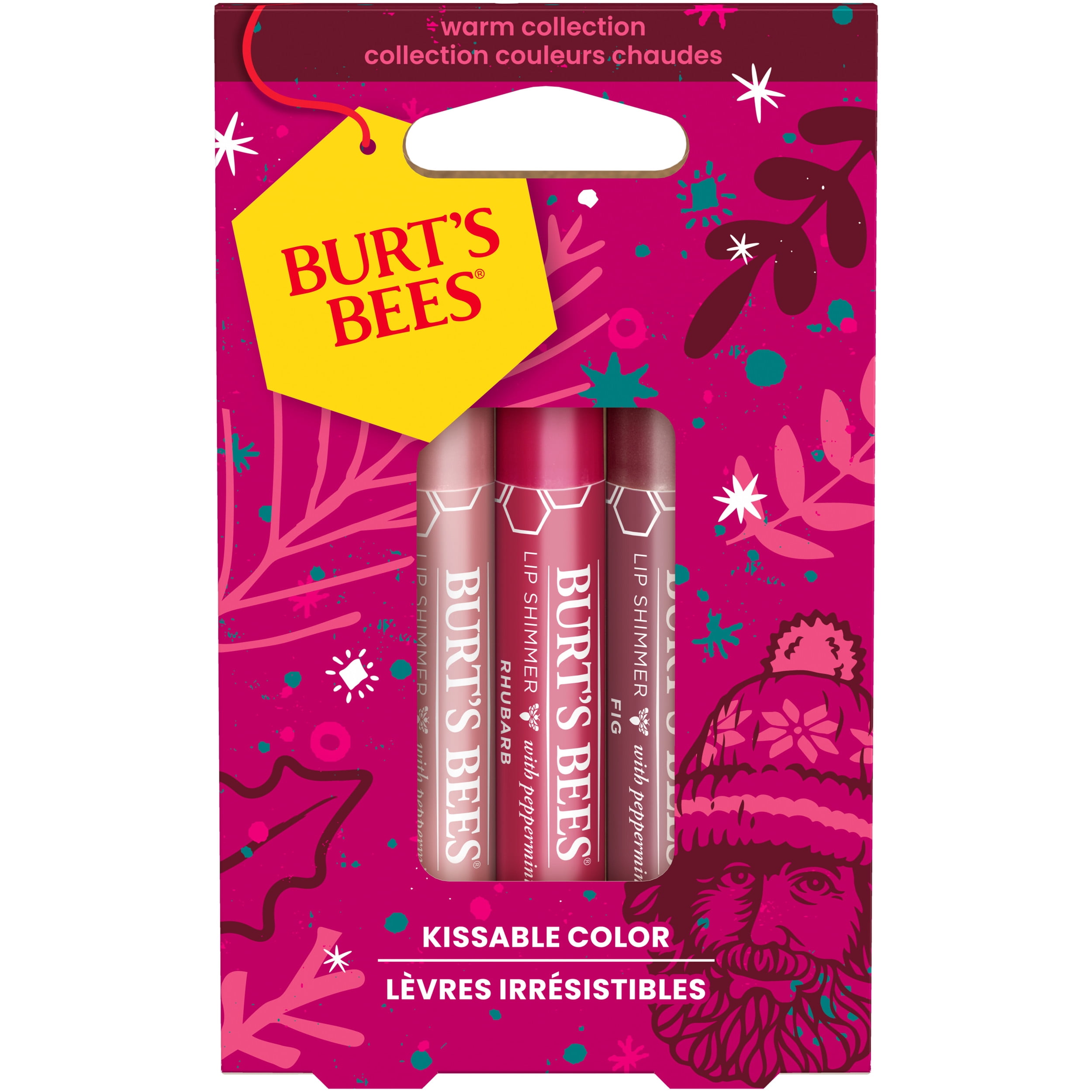 Burt's Bees Lip Shimmer Gift Set, Kissable Color, Warm Collection, 3