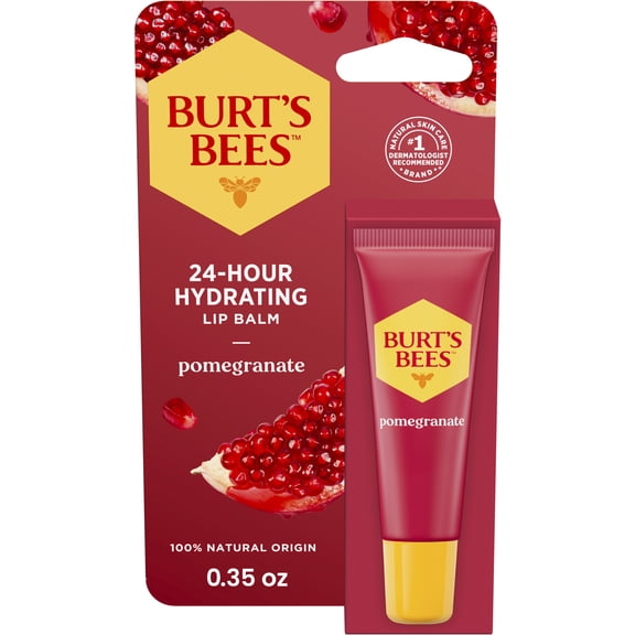 Burts Bees 24-Hour Hydrating Pomegranate Lip Balm, 100% Natural Origin, 0.35 oz