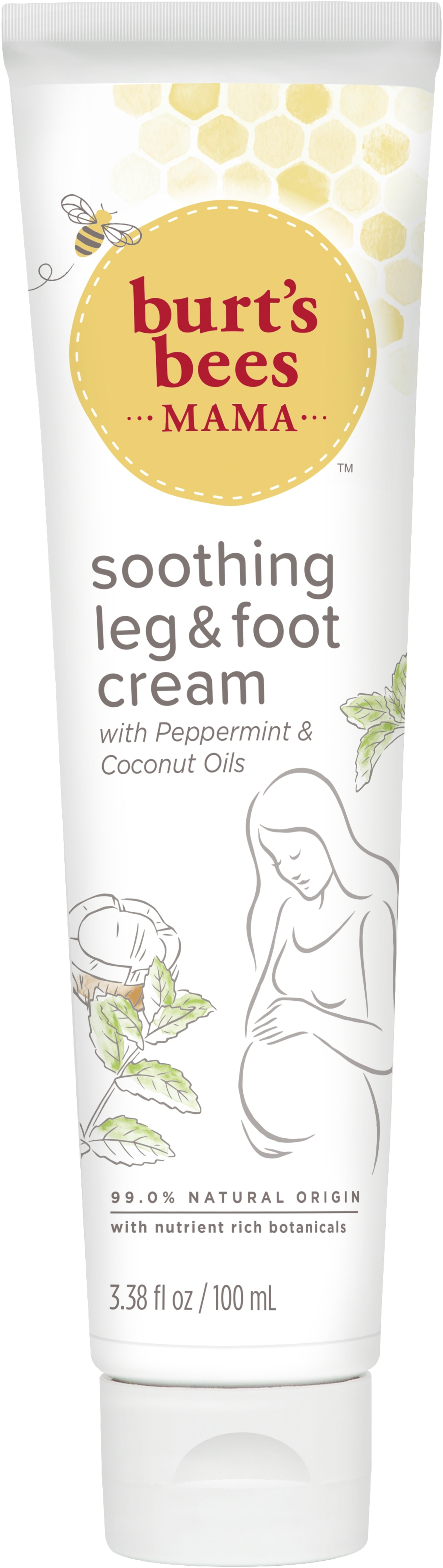 Burt's Bees Mama Leg and Foot Cream with Peppermint and Coconut Oils, 99.0% Natural Origin, 3.38 Ounces