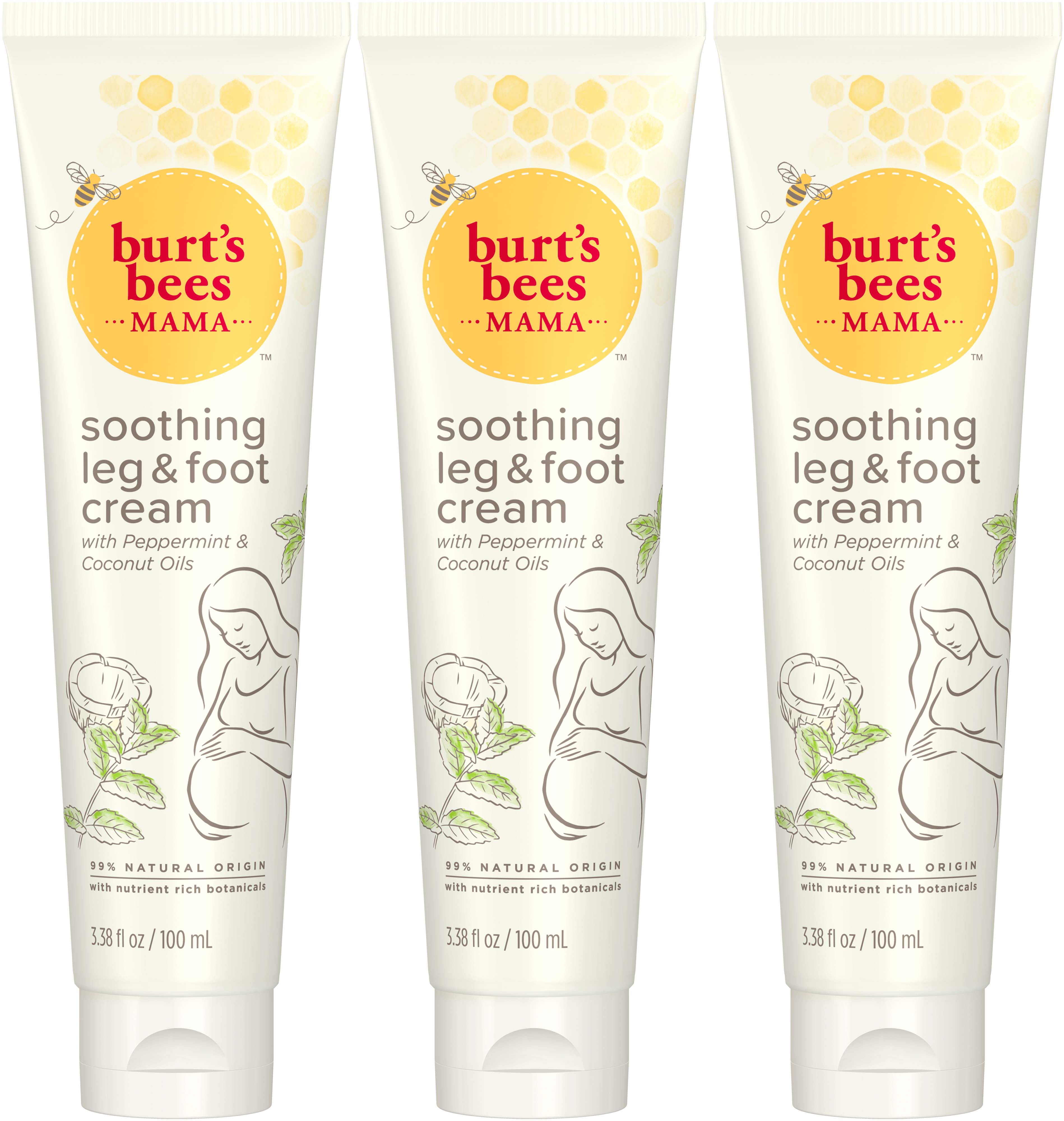 Burt's Bees Mama Leg and Foot Cream with Peppermint and Coconut Oils, 99.0% Natural Origin, Pack of 3
