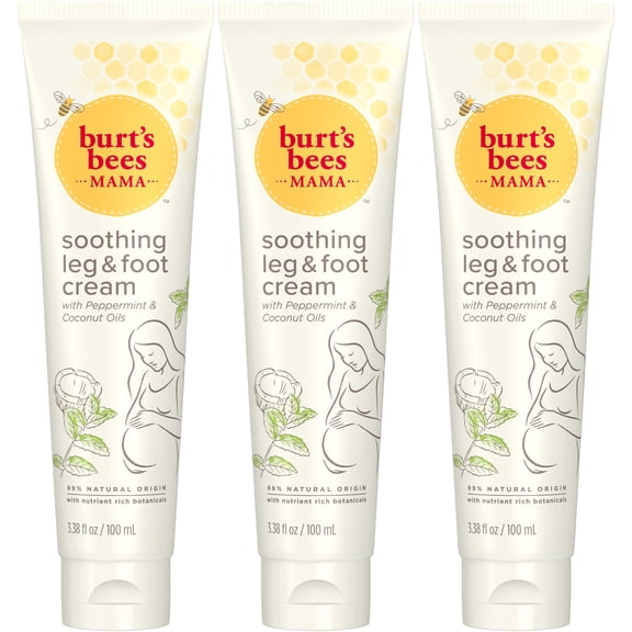 Burt's Bees Mama Leg and Foot Cream with Peppermint and Coconut Oils, 99.0% Natural Origin, Pack of 3