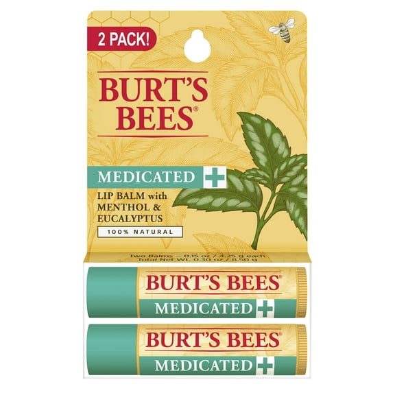 Burt's Bees Medicated Lip Balm with Menthol & Eucalyptus, Blister Box, 0.15 Ounce, 2 Count