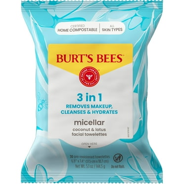 Burts Bees Micellar Coconut & Lotus Facial Towelettes, 30 ct. Pack