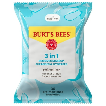 Burt's Bees Micellar Coconut and Lotus Facial Towelettes, 30 Count