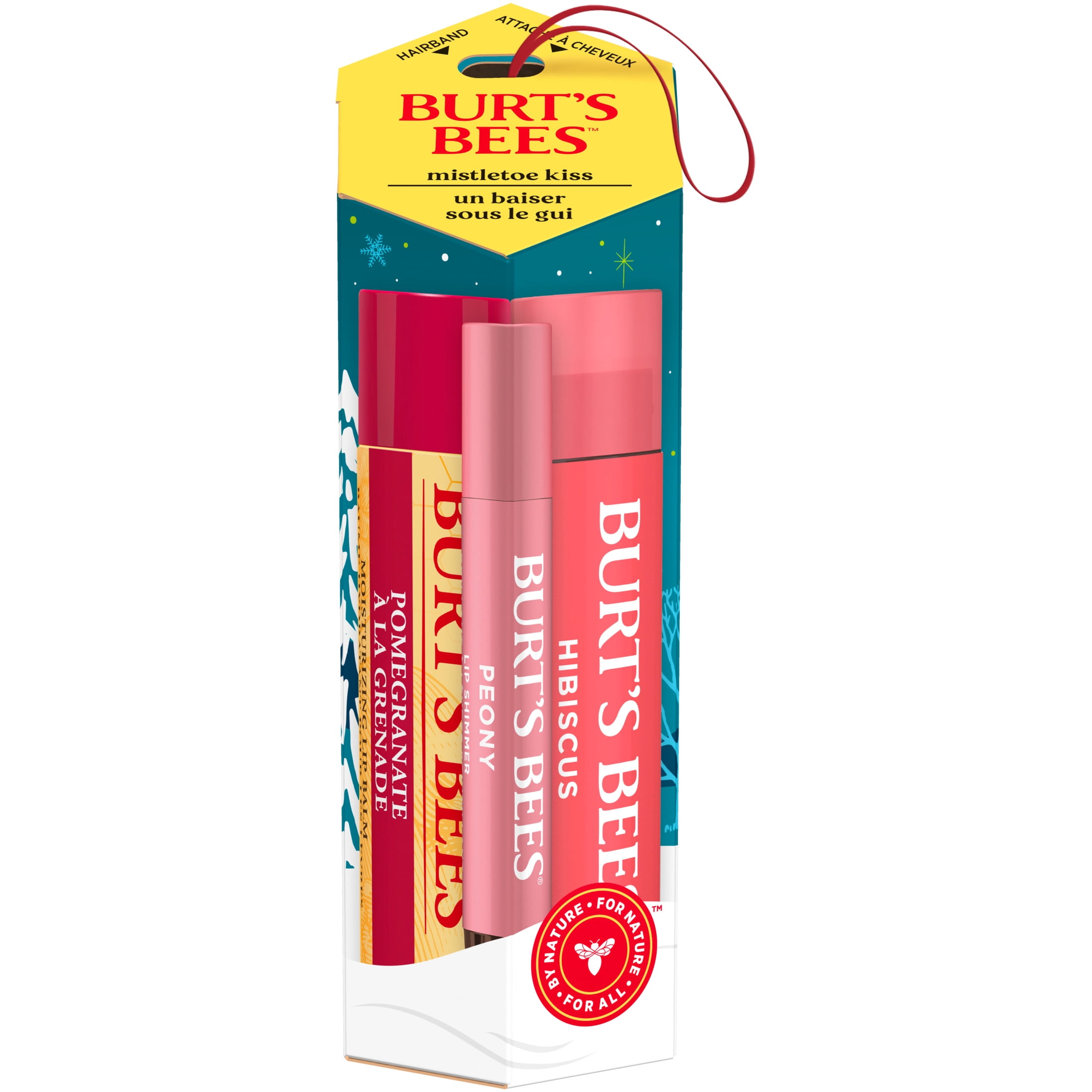 Burts Bees Mistletoe Kiss Pink Lip Balm Gift Set, 3-Pack