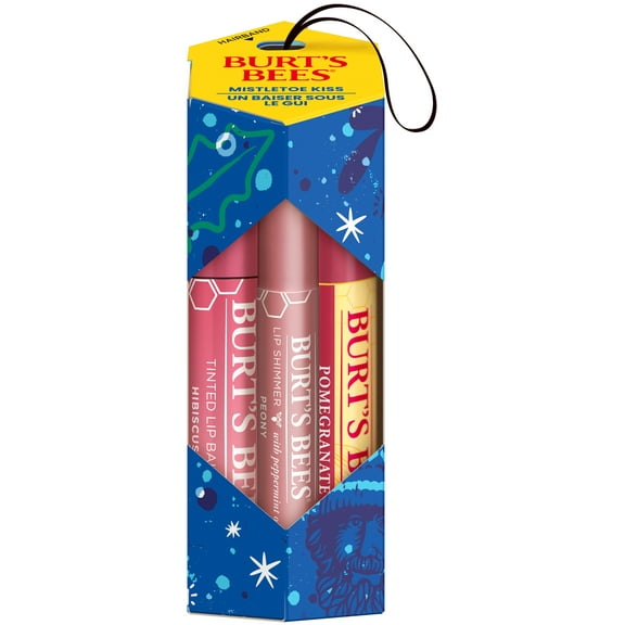 Burts Bees Mistletoe Kiss Pink Lip Balm Gift Set, 3-Pack
