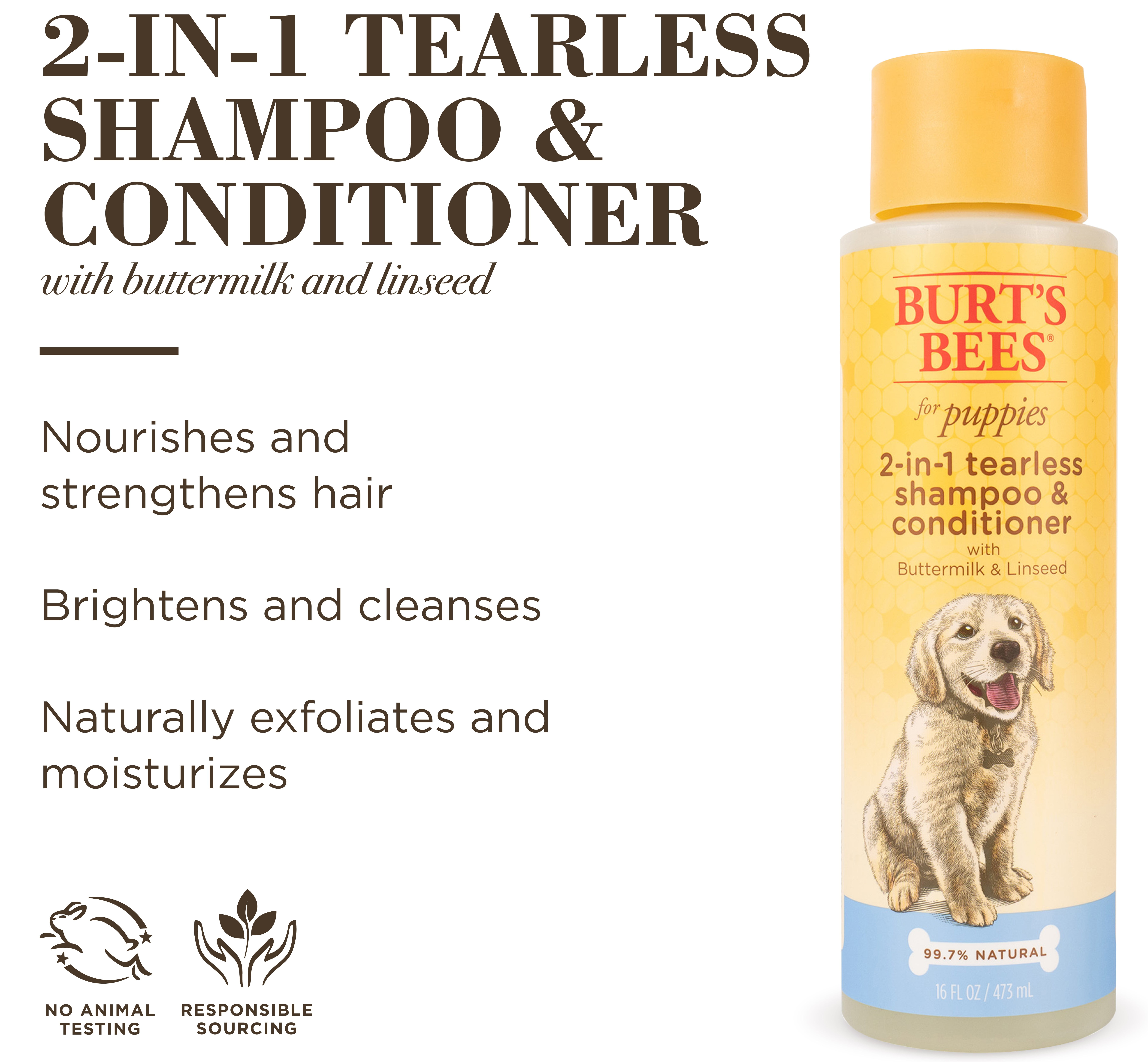 Burt's Bees Natural Pet Care Tearless 2 -1 Dog Puppy Shampoo Conditioner Buttermilk and Linseed Oil