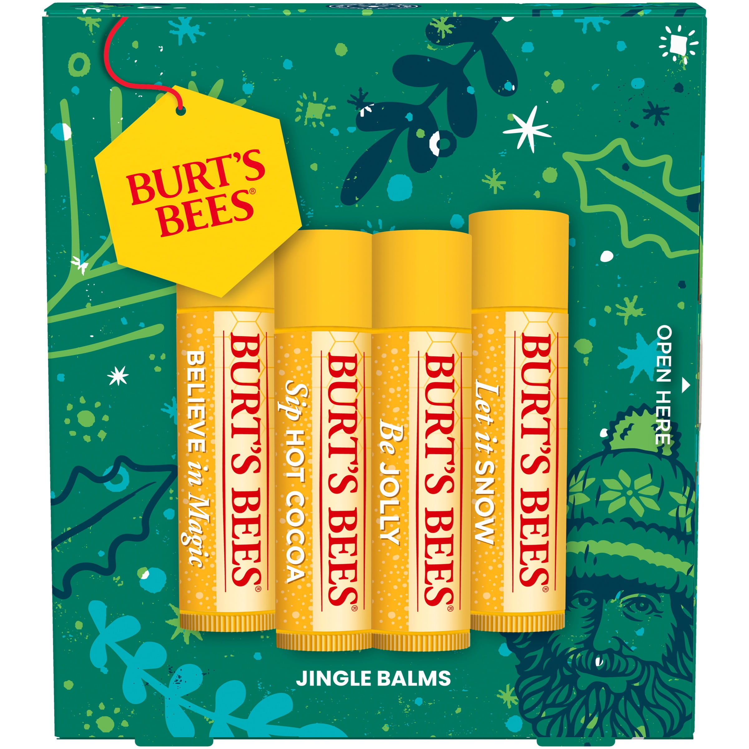 Burt's Bees Original Beeswax Lip Balm, Jingle Balms, 4Pack, 0.15 oz