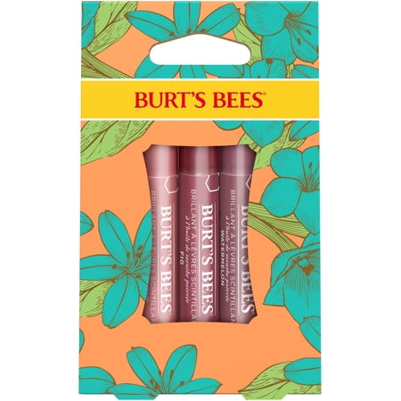 Burt's Bees Kissable Color Spring Gift Set, Petal Kisses, 3 Lip Shimmers in Peony, Fig and Ruhbarb