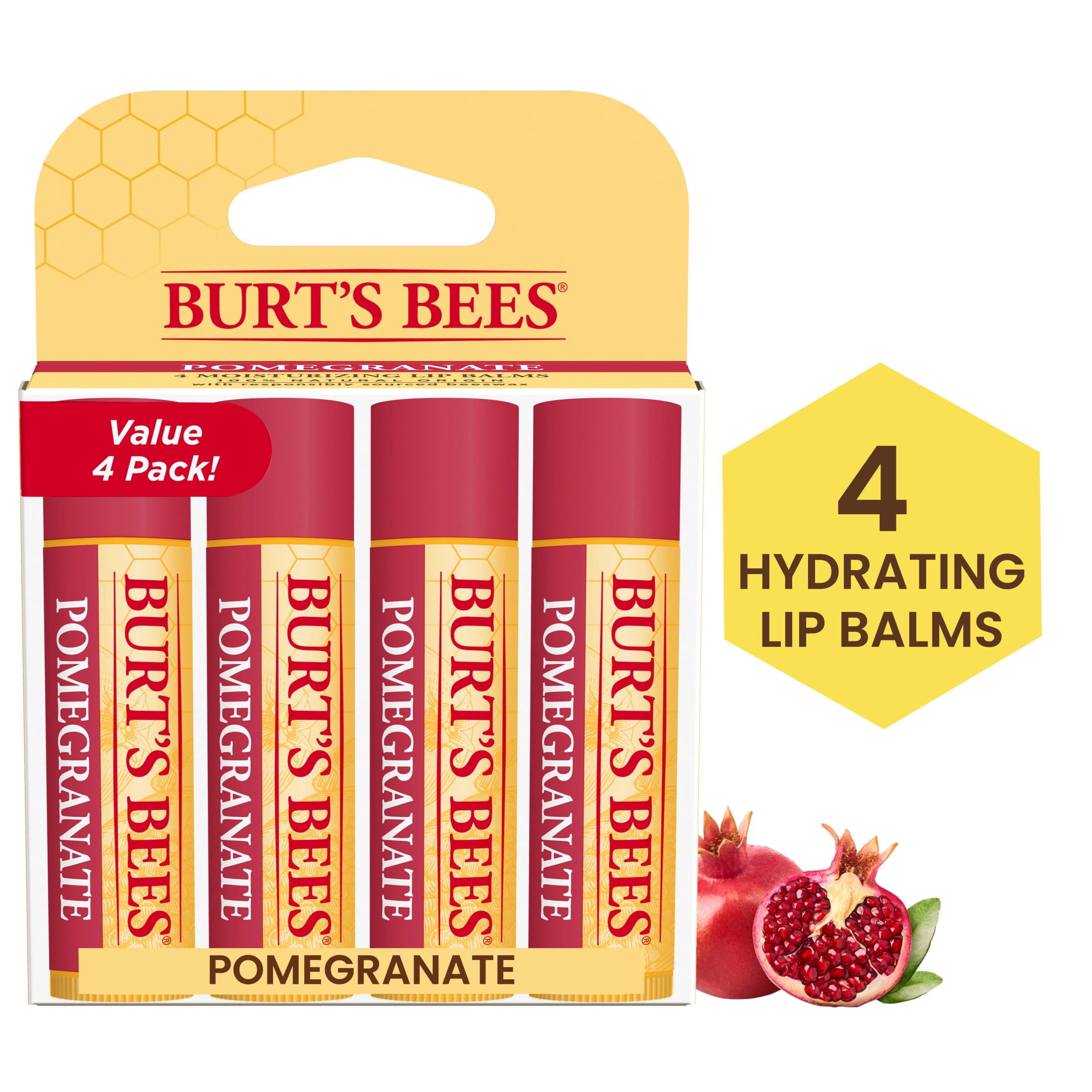 Burt s Bees Pomegranate Lip Balm 4 Pack 0.15 oz