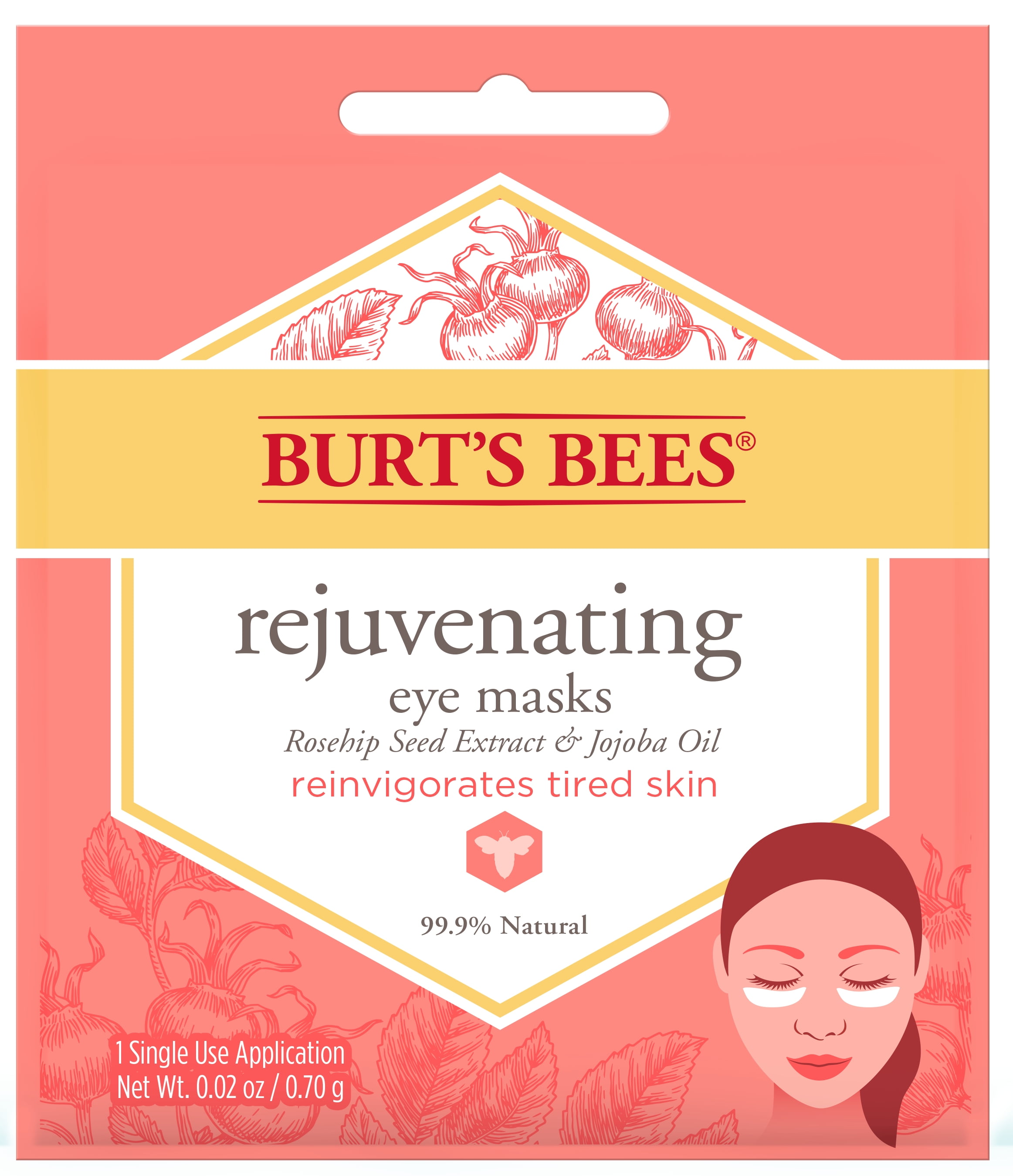 Burt's Bees Rejuvenating Eye Mask, Single Use Eye Mask, 1 Pair 