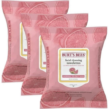 Burt's Bees Sensitive Facial Cleansing Towelettes with Pink Grapefruit - 30 Count Pack of 3 30 Count Pack of 3