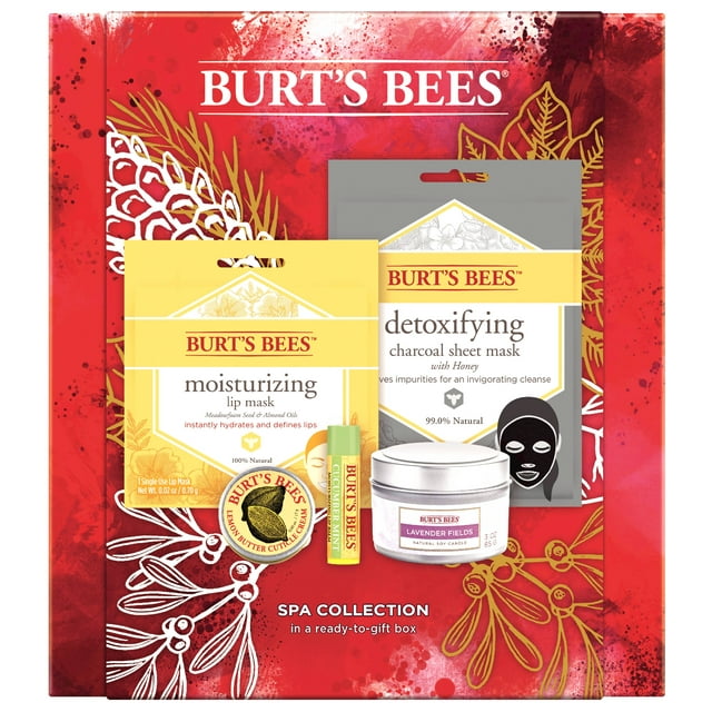 Burt's Bees Spa Collection Holiday Gift Set, 5 Products - Mini Candle, Lip Mask, Lip Balm, Face Mask and Cuticle Cream
