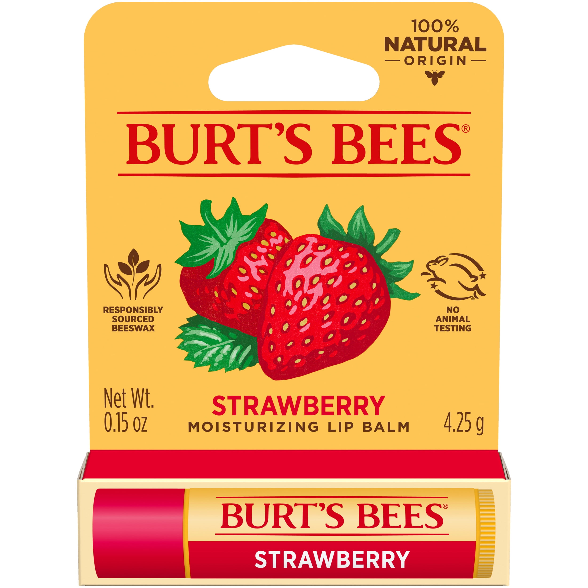 Burt's Bees Strawberry Lip Balm, 1Pack, 0.15 oz.