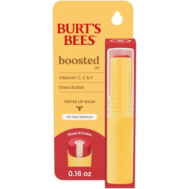 Burt's Bees Rose Knows Pink Tinted Boosted Lip Balm, 1-Pack, 0.16 oz.