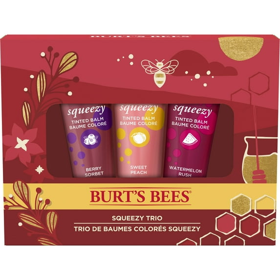 Burt's Bees Tinted Lip Balm, Holiday Gift Set, Berry, Peach, and Watermelon, 3 Tubes