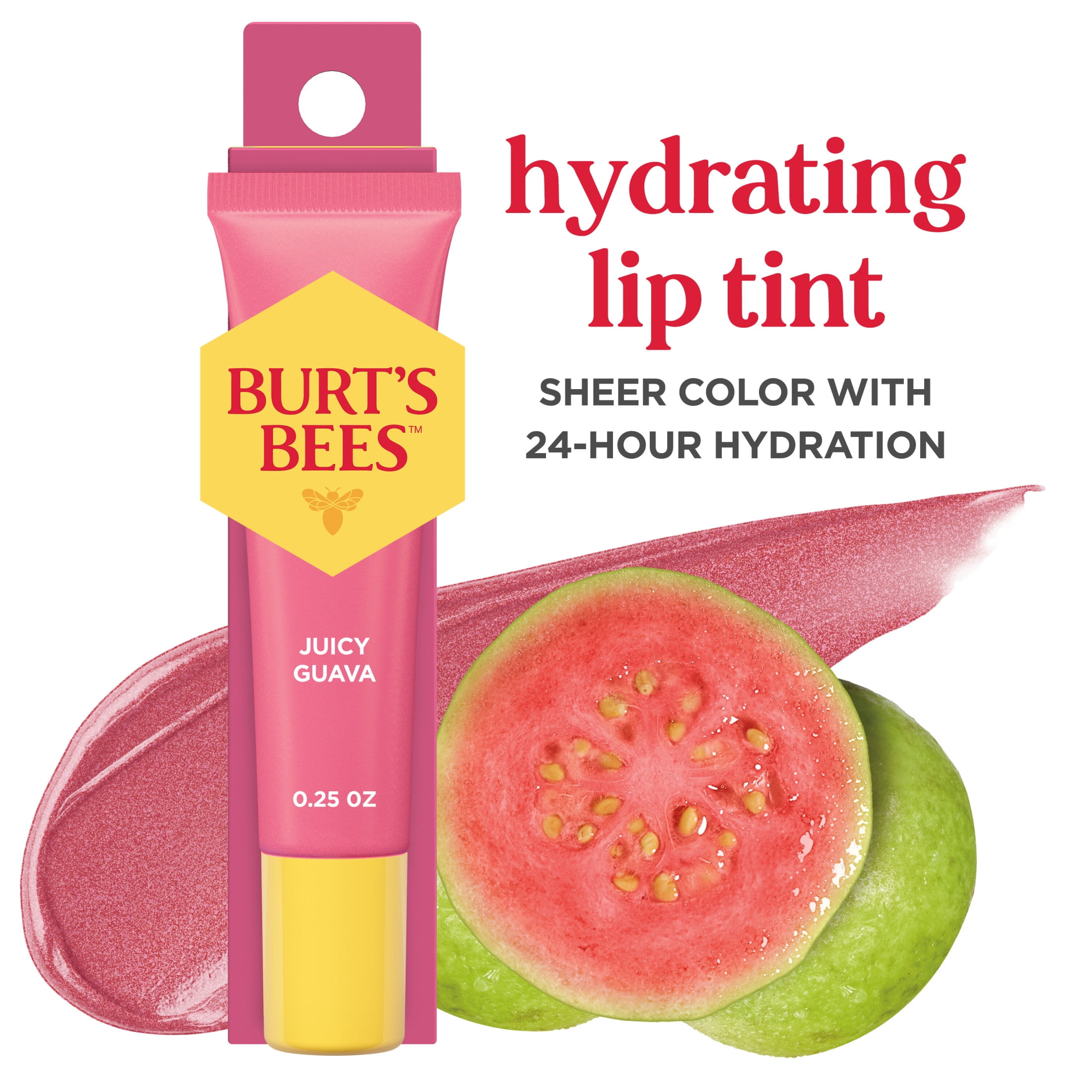 Burt's Bees 24-Hour Hydrating Tinted Glossy Lip Balm, Juicy Guava