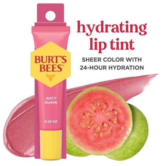 Burt's Bees Hydrating Lip Tint, Juicy Guava, Juicy Guava Flavor with a Bright Tropical Pop, 0.25 oz. Squeeze Tube