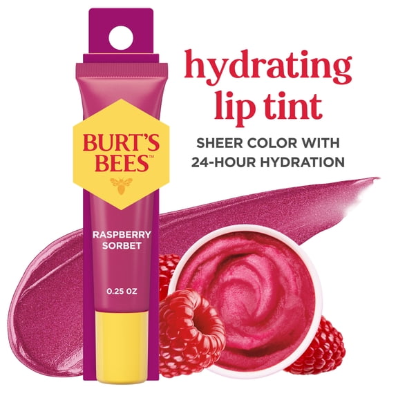 Burt's Bees Hydrating Lip Tint, Raspberry Sorbet, Refreshing Raspberry Flavor with a Sorbet Edge, 0.25 oz. Squeeze Tube