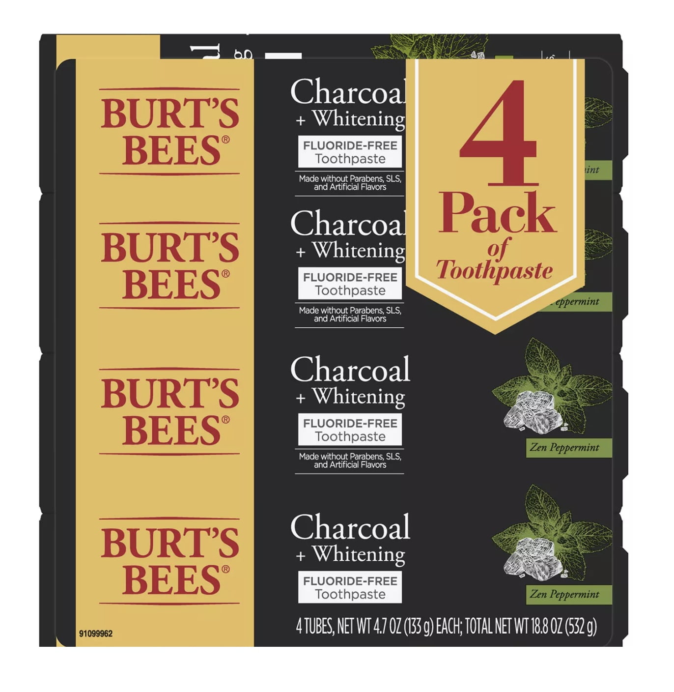 Burt’s Bees Fluoride Free Charcoal Toothpaste, Zen Peppermint, 4.7 oz