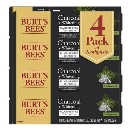 Burt’s Bees Toothpaste, Fluoride Free, Charcoal, Zen Peppermint (4.7 oz., 4 pk.)