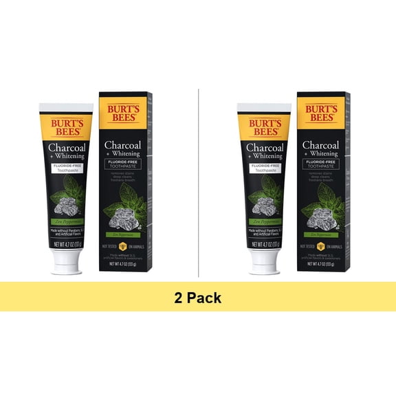 Burt's Bees Zen Peppermint Charcoal Whitening Fluoride Free Toothpaste, 4.7 Oz. - 2 Pack