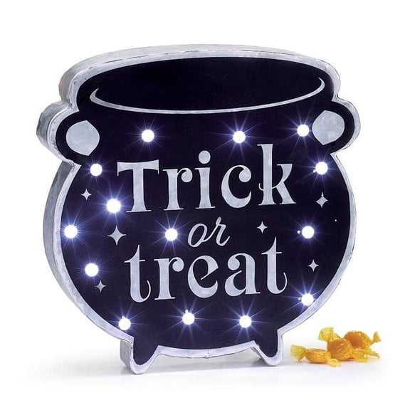 Burton+BURTON Light Up Cauldron Shelf Sitter, 12-inch Height, Galvanized Tin