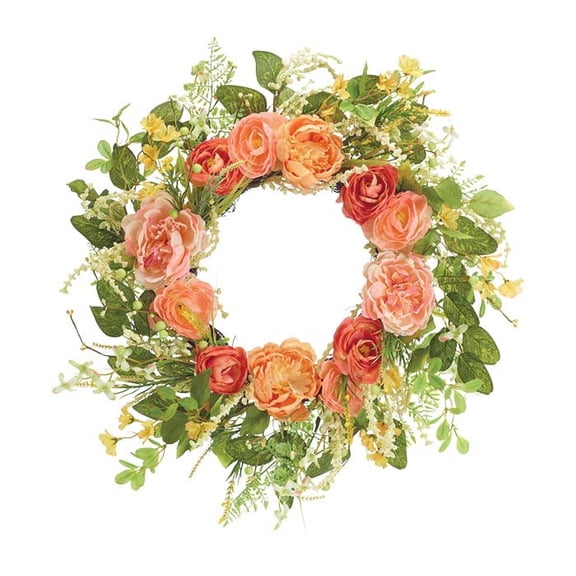 Burton+BURTON Wreath with Peach and Mauve Flowers, 21-inch Diameter