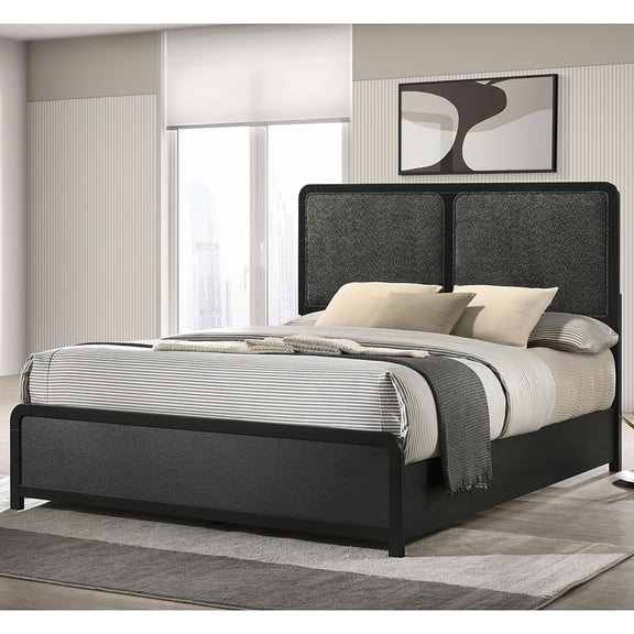Burton Black Upholstered Queen Bed - Charcoal Fabric Frame 85 Wide