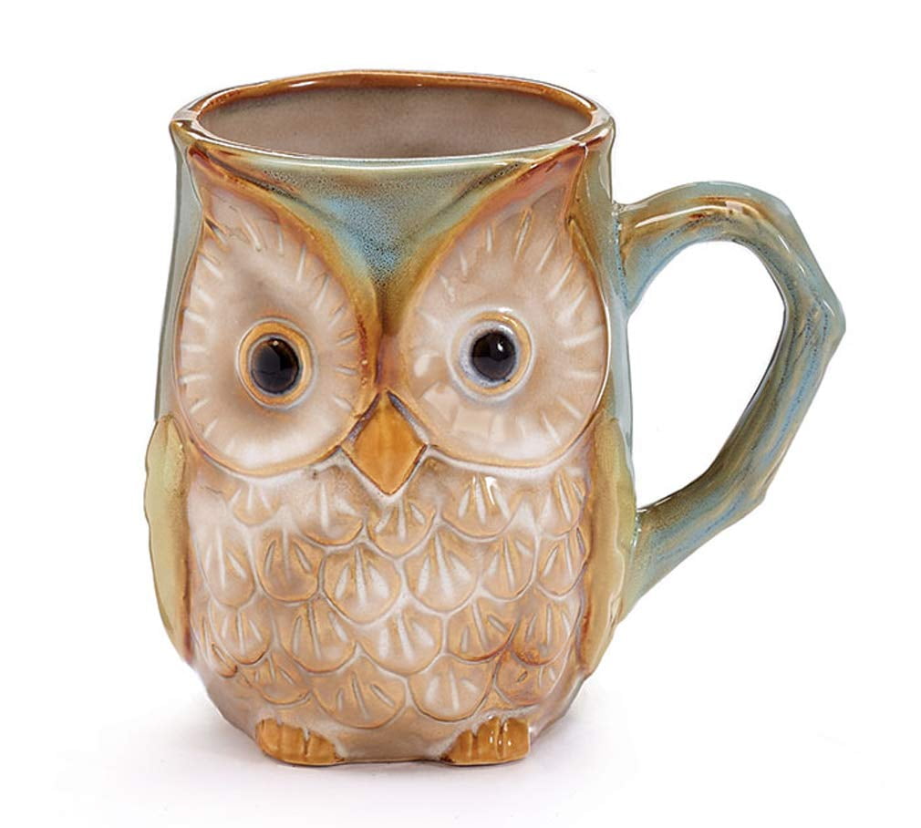 Blue and Green Ceramic Owl Shaped Mug