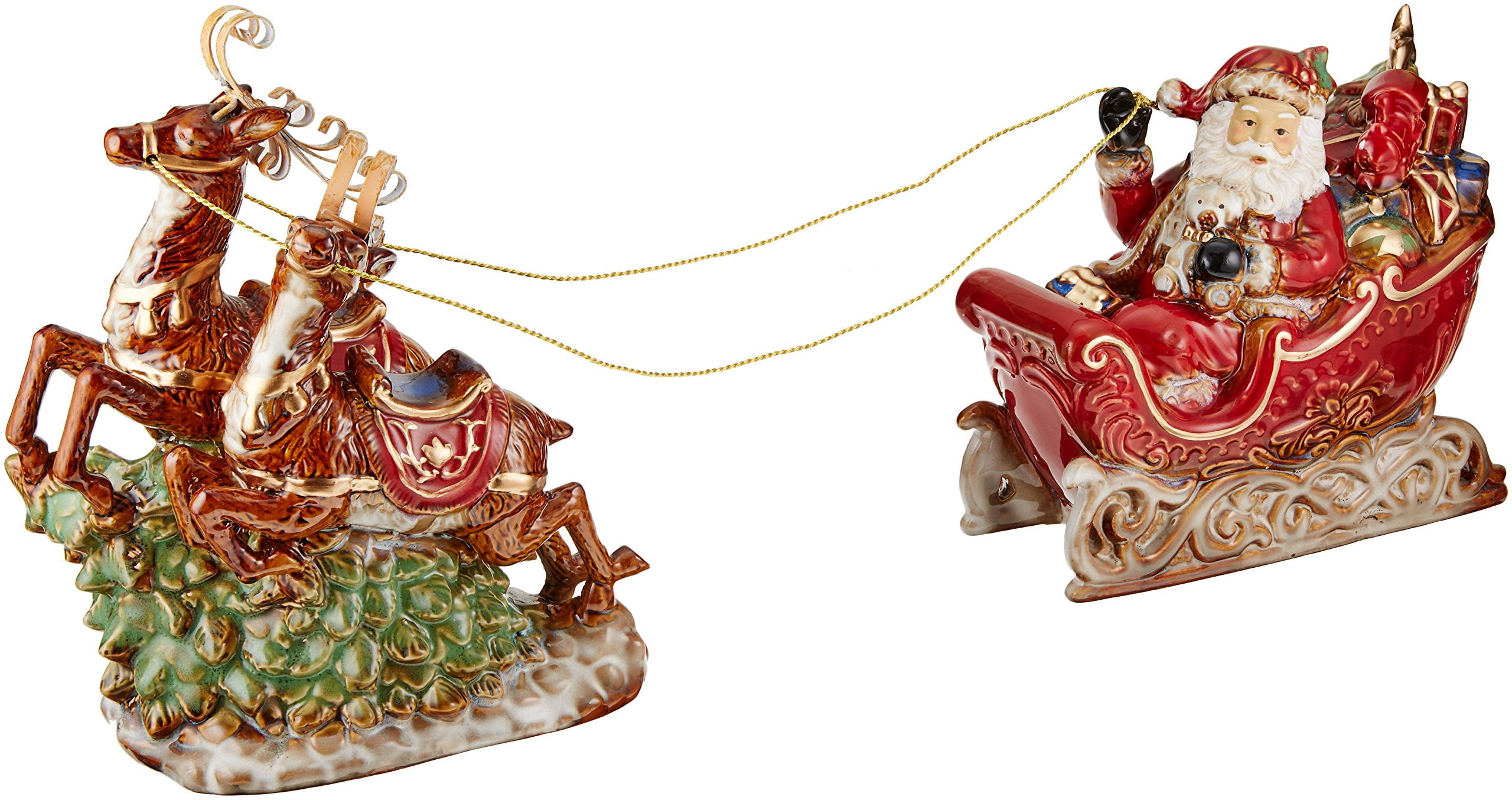 Burton & Burton Porcelain 10" h Santa, Sleigh and Reindeer Christmas Figurine for Holiday Home Decor